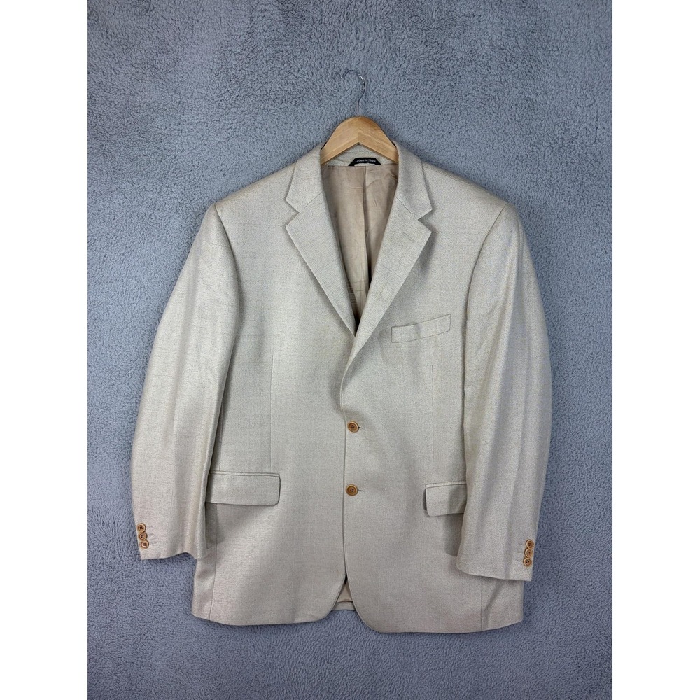 Zanieri Blazer Mens 58 Beige Silk Wool Check Classic Fit Sport Coat Made Italy